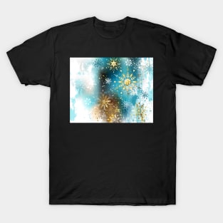 Blue background with Gold Snowflakes T-Shirt